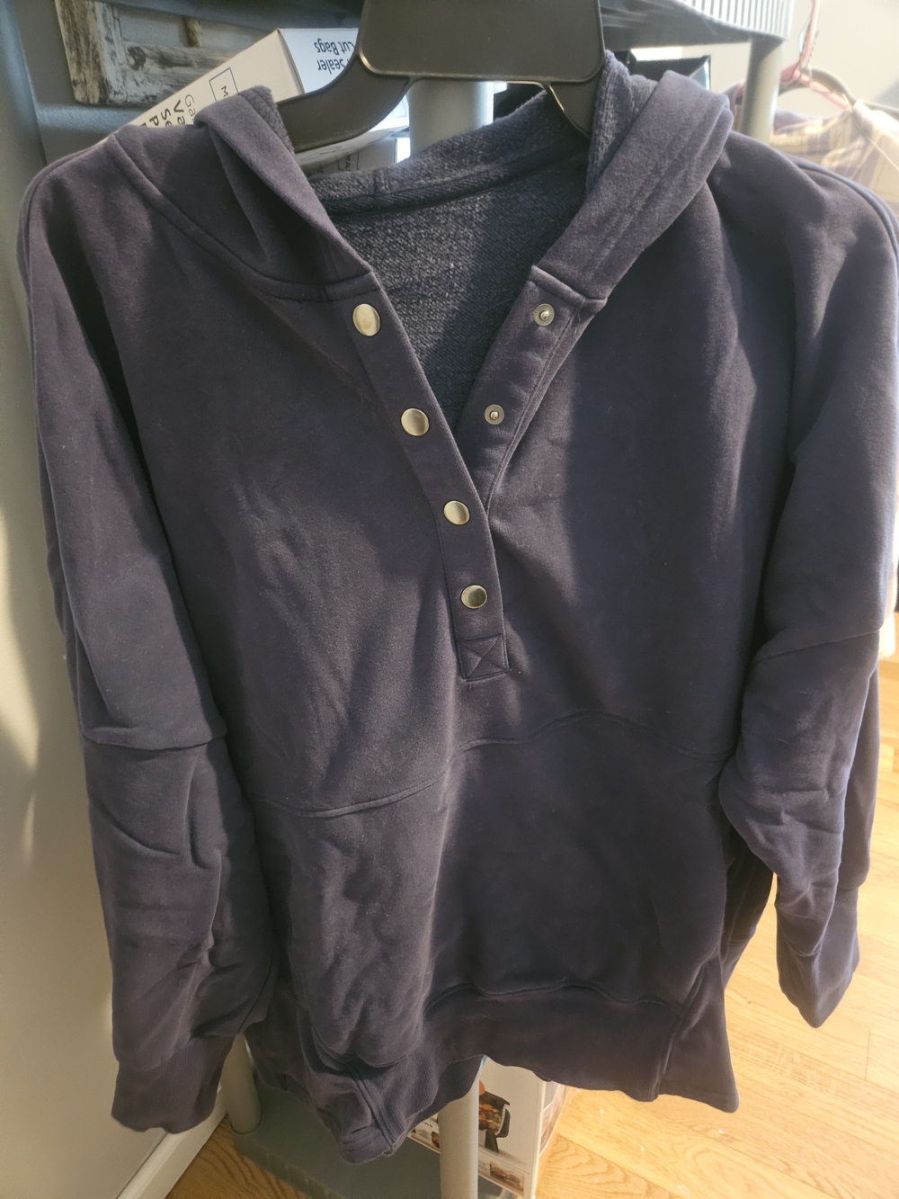 Amazon Navy Snap-Placket Hooded Pullover